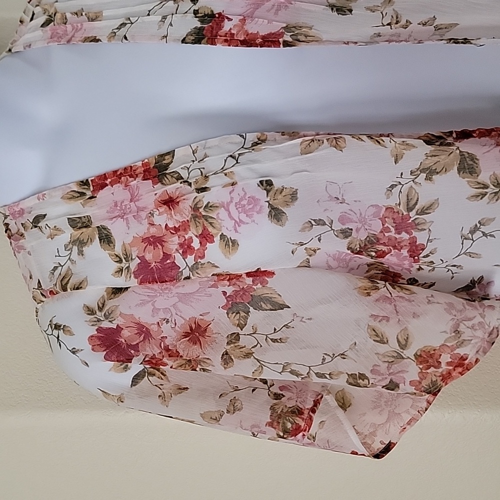 AMERICAN EAGLE OUTFITTERS Floral Open Front Duster Ivory, Pink,Green sz XS-S - Picture 2 of 12